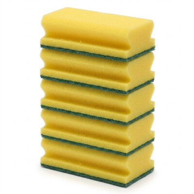 Éponge à récurer avec manche - 13 x 7 cm - JAUNE/VERTE - 5 pièces
