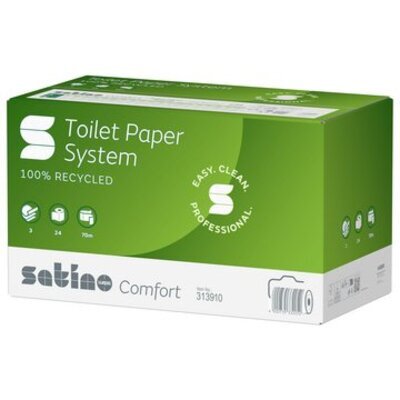 Satino Systeem toiletpapier met doppen - recycled tissue - 3 laags - 70 m / 507 vel - WIT - 24 rollen