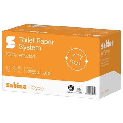 Satino Systeem toiletpapier met doppen - recycled tissue - 3 laags - 70 m / 507 vel - WIT - 24 rollen