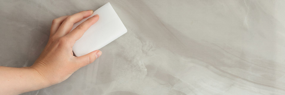 Our miracle sponge conjures away stains on the wall in a single motion!