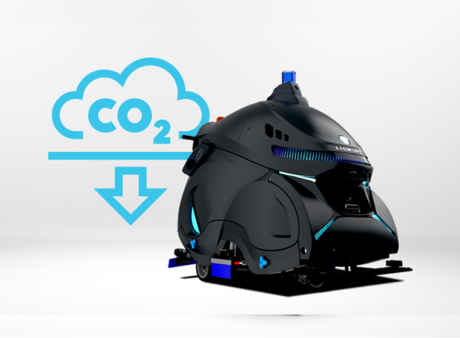 Lionsbot rex met een co2 icoon op de achterfgrond