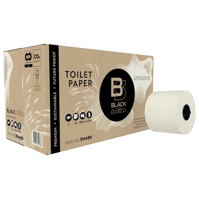 774901: Black Satino GreenGrow toiletpapier met doppen - Miscanthusgras - 2 laags - 100 m / 712 vel -  NATUR