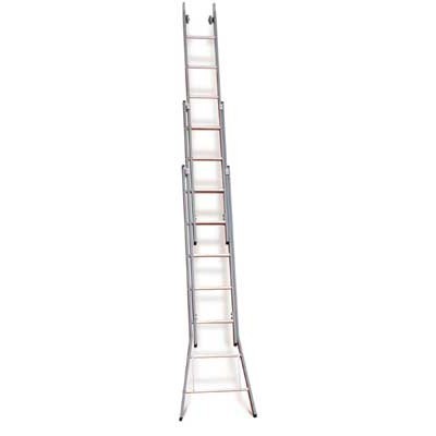 660309: Ruitenwasladder 3-delig met uitgebogen bomen - 3 x 9 treden - 3,50/8,05 m - 25 kg - 35 cm optrede