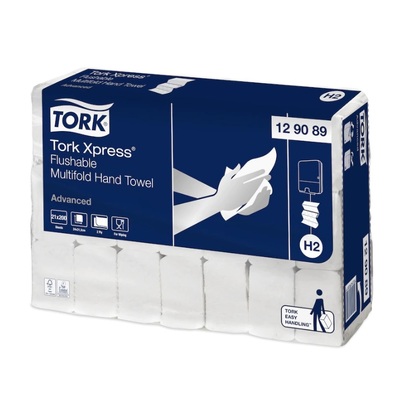 770092: Tork Advanced  Xpress Multifold handdoeken - oplosbaar - 2 laags - 24 x 21,3 cm - 21 x 200 stuks - WIT - 129089