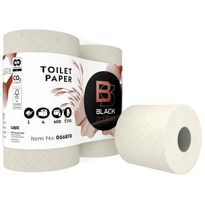 770158: Black Satino GreenGrow Traditioneel toiletpapier - Miscanthusgras - 2 laags - 400 vel - gewafeld - NATUREL - 40 rollen (10x4) - 066870/066871