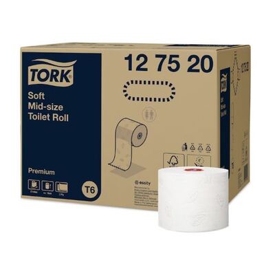 771108: Tork Premium Mid-size toiletpapier - zacht - 2 laags - 90 m x 9,9 cm - 27 rollen - WIT - 127520