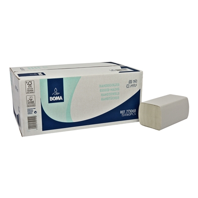 773068: V-fold+ handdoekjes - recycled tissue - 2 laags - 34,5 x 25 cm - WIT - 2400 stuks (15x160)