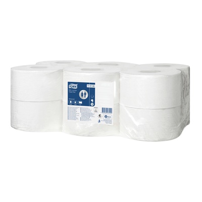 770072: Tork Universal Mini Jumbo toiletpapier - 1 laags - 240 m x 9,4 cm - 1200 vel - 12 rollen - WIT - 110